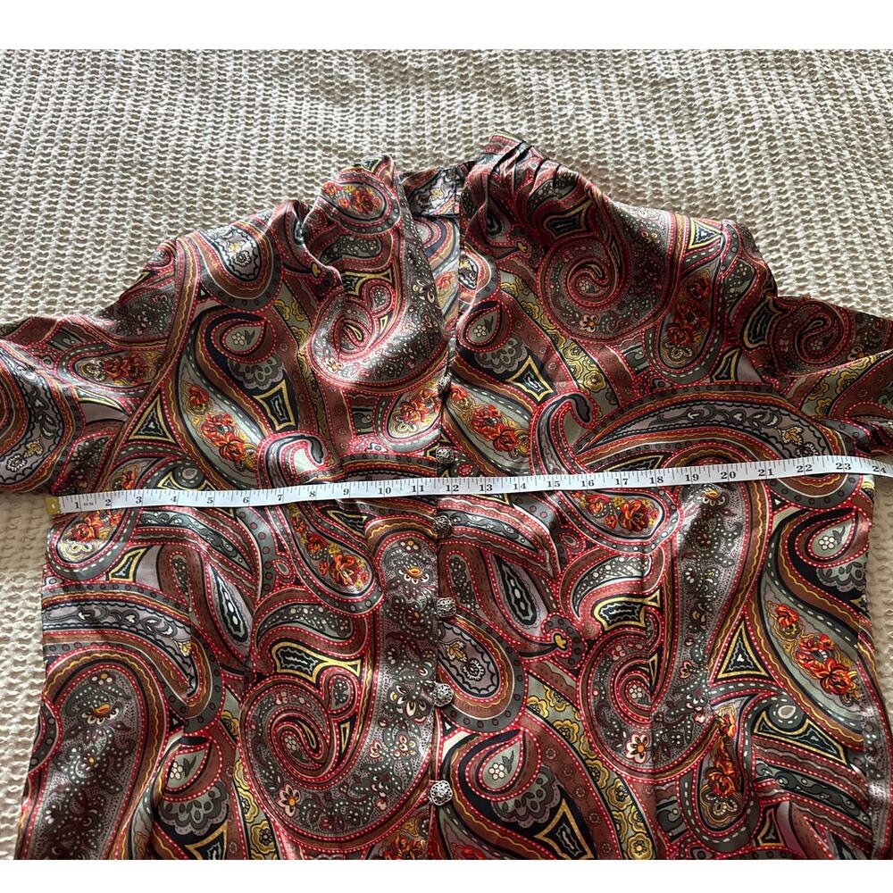 Vintage 80s Paisley Print Button Up Blouse | Retro‎ Shoulder Pad Power Blouse XL - Picture 5 of 6